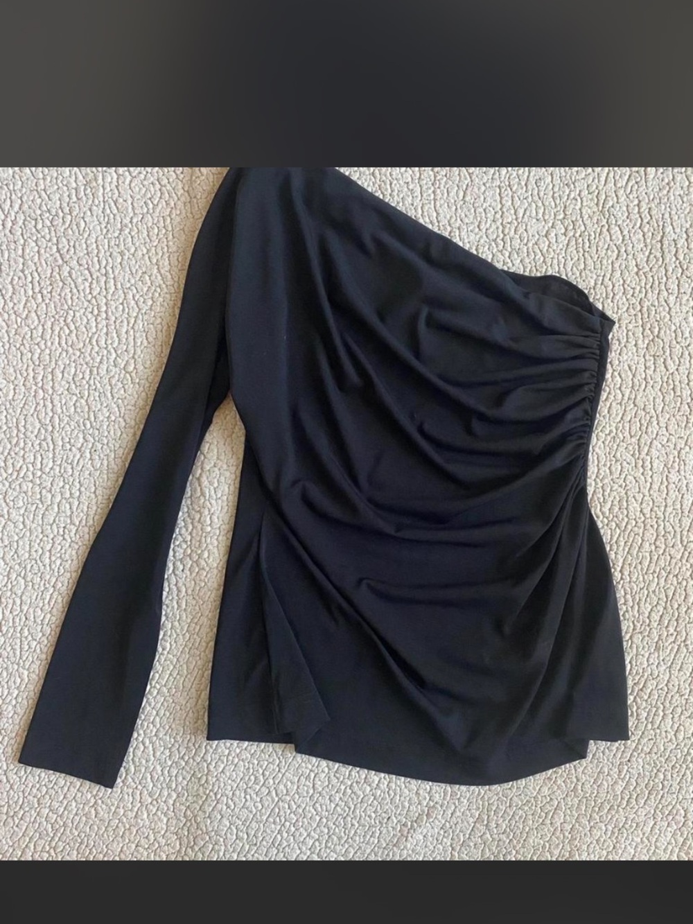 Neiman Marcus Black One-Shoulder Ruched Top